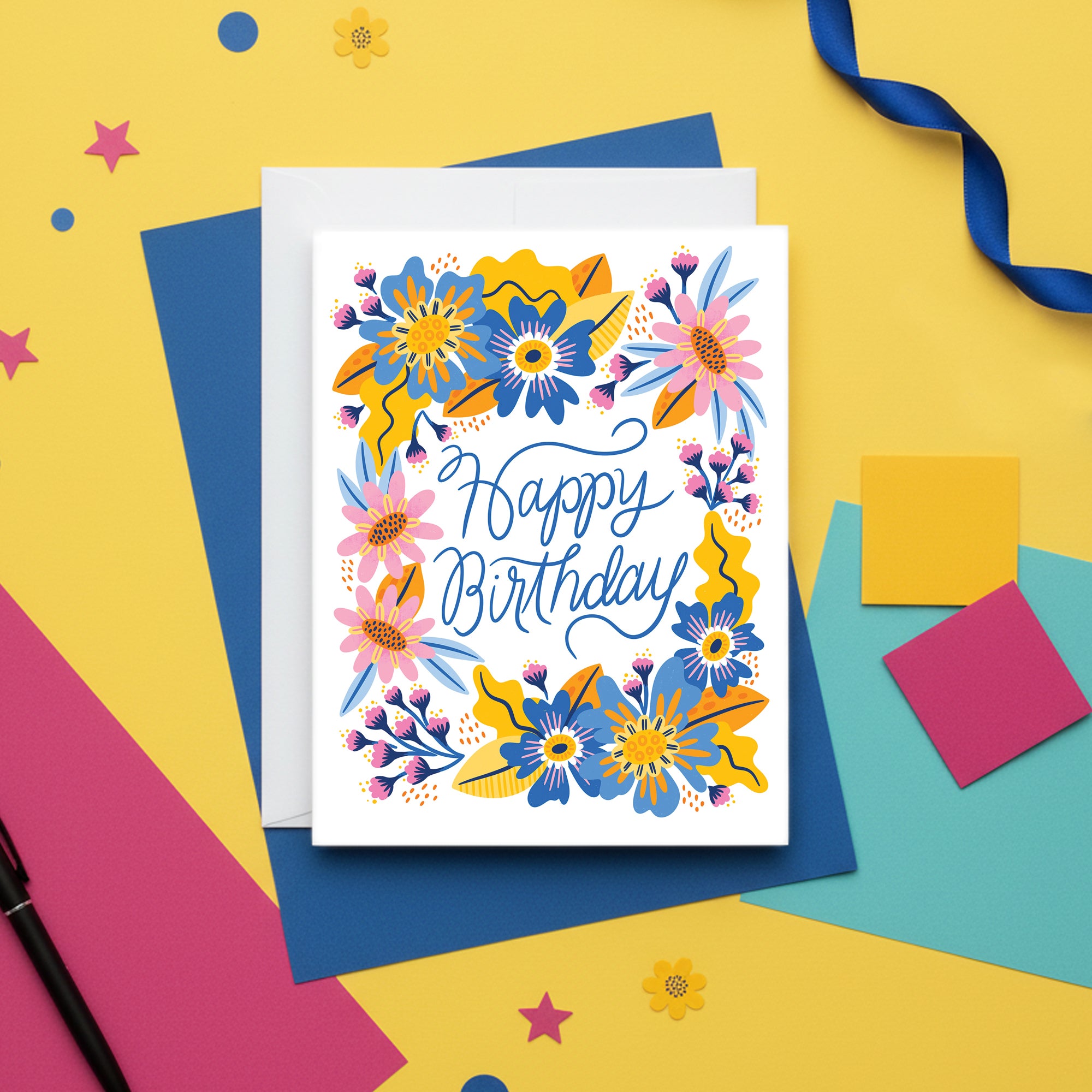 Bold & Bright Happy Birthday Flowers Card