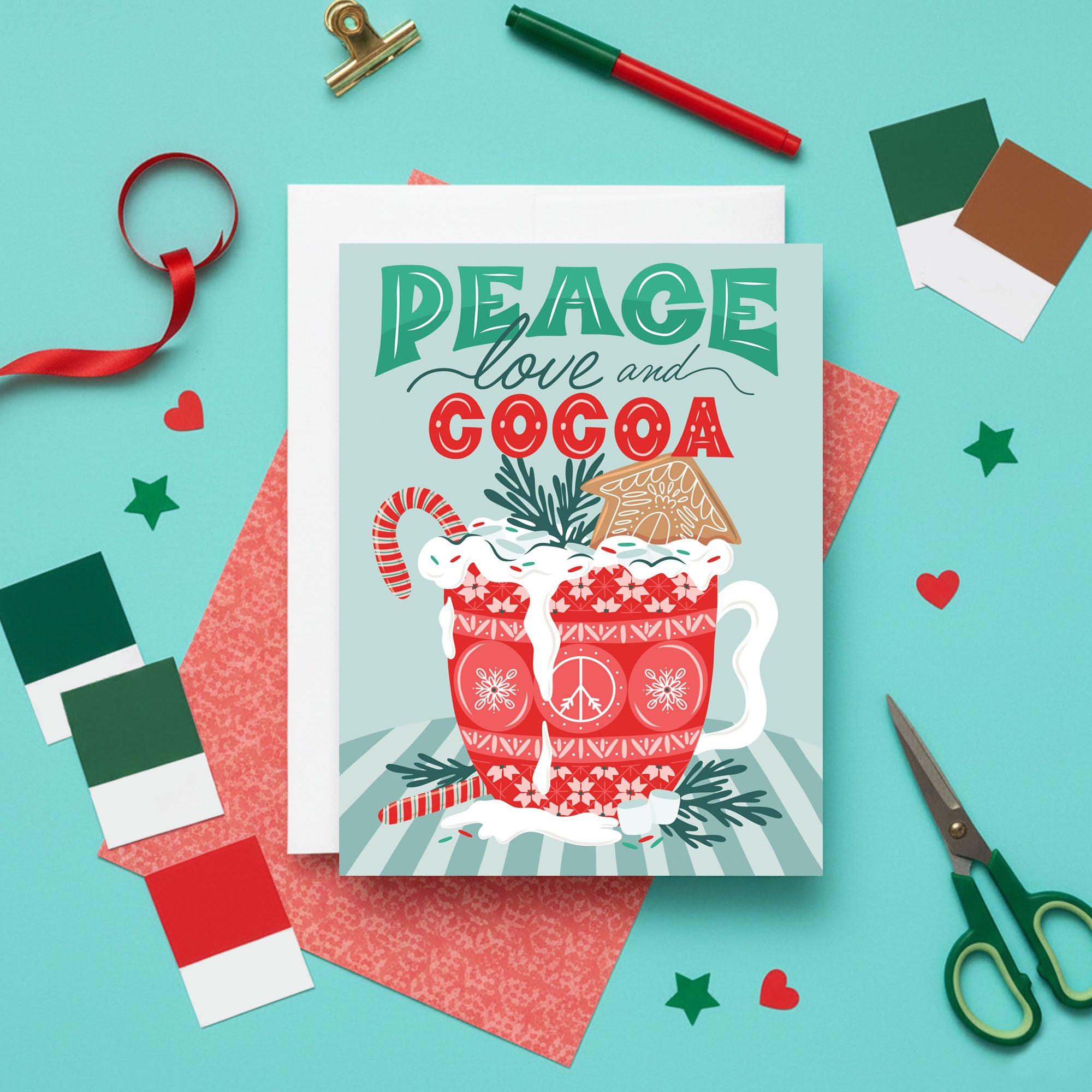 Peace, Love & Cocoa Whimsical Holiday Card