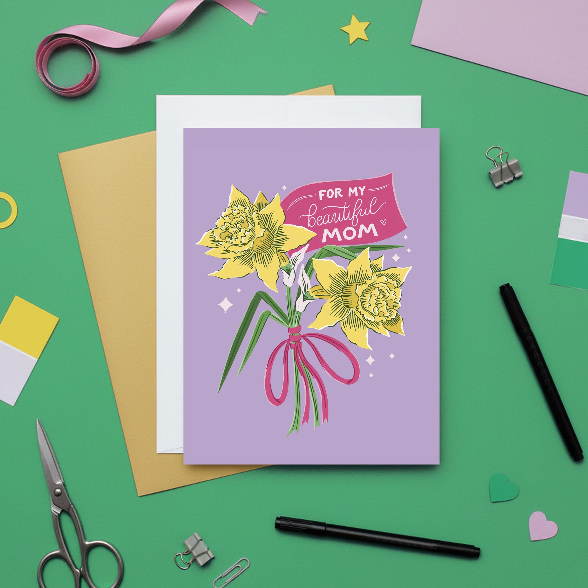 Beautiful Mom Daffodil Bouquet Card