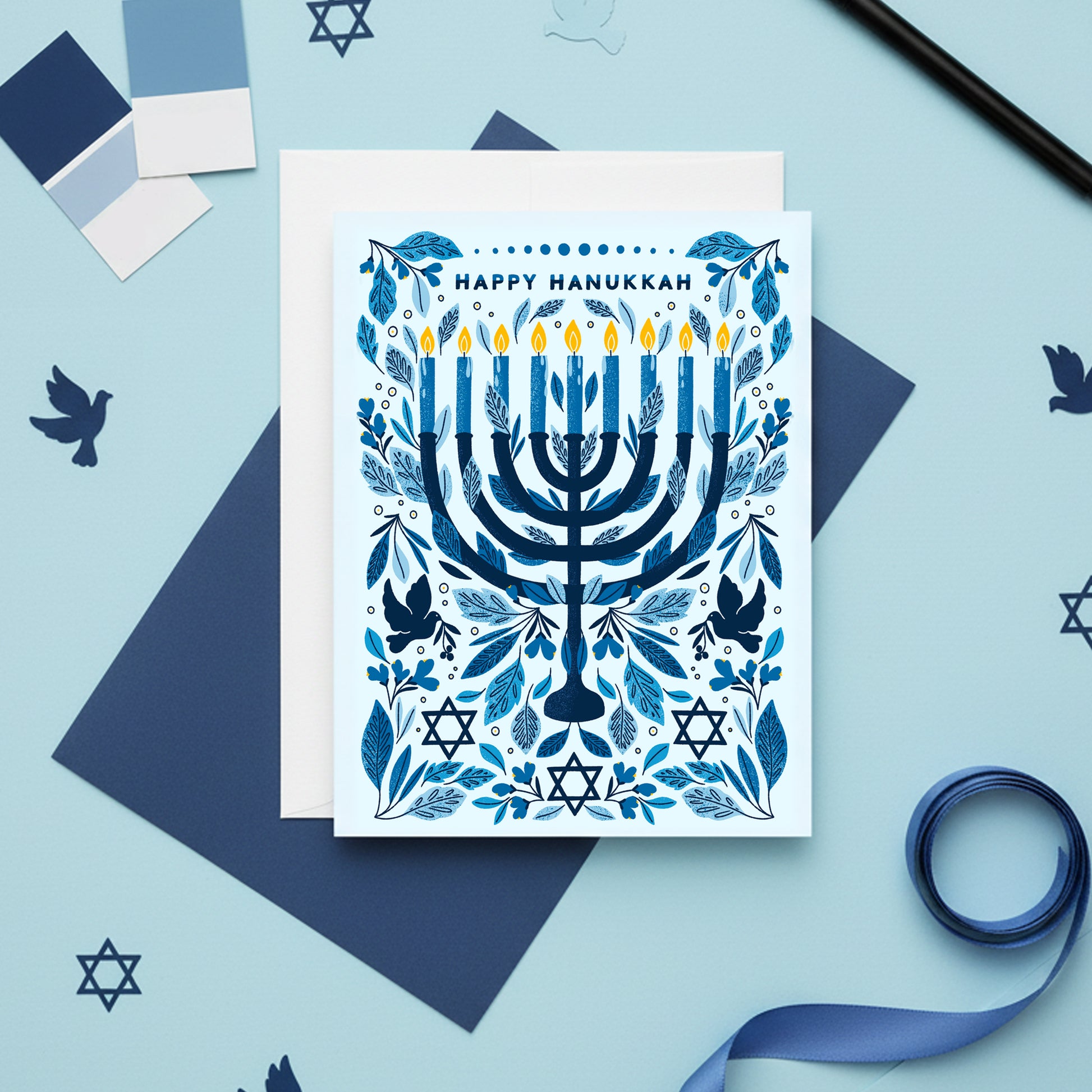 Happy Hanukkah Menorah Botanical Card