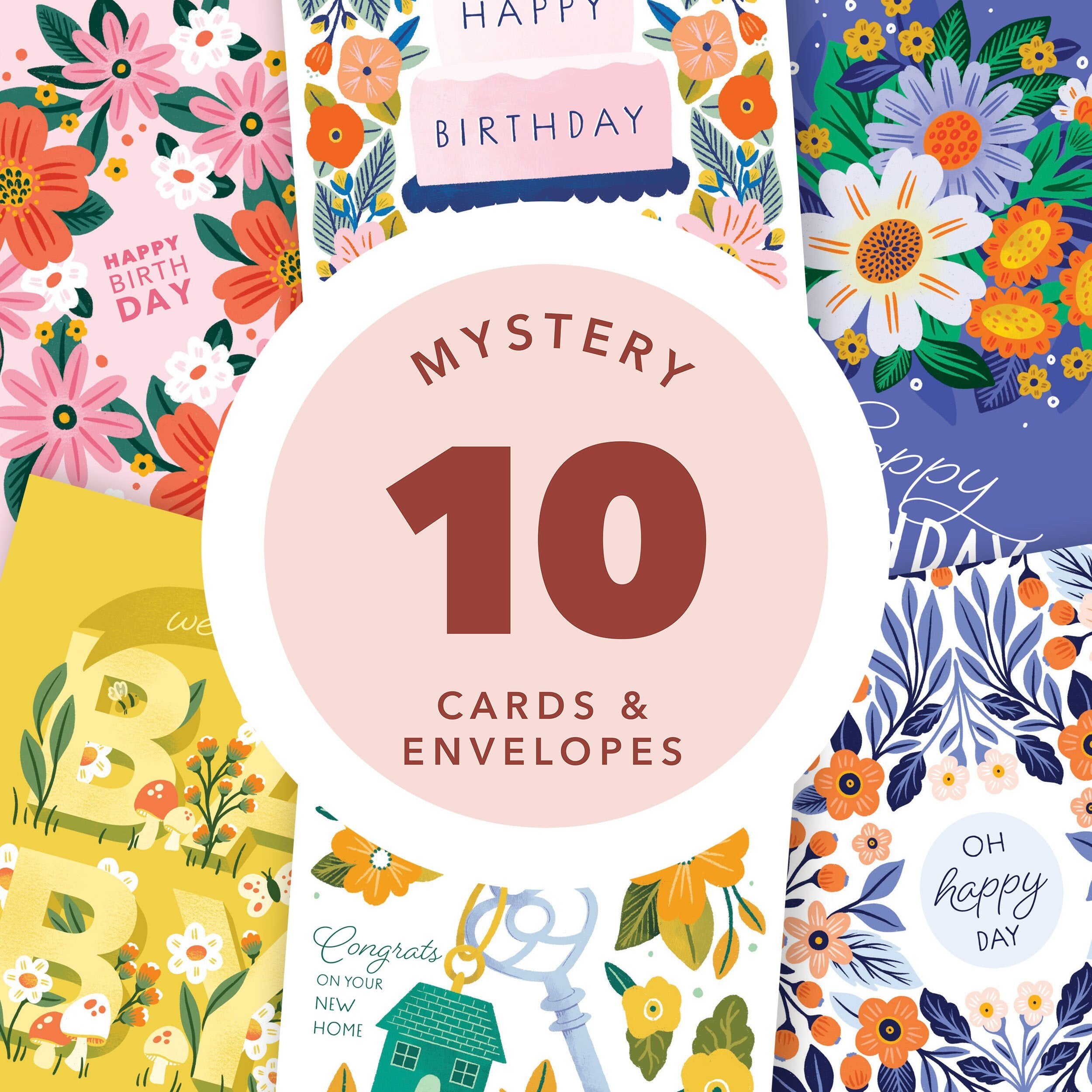 Mystery Greeting Card Pack of 10 Cards & Envelopes