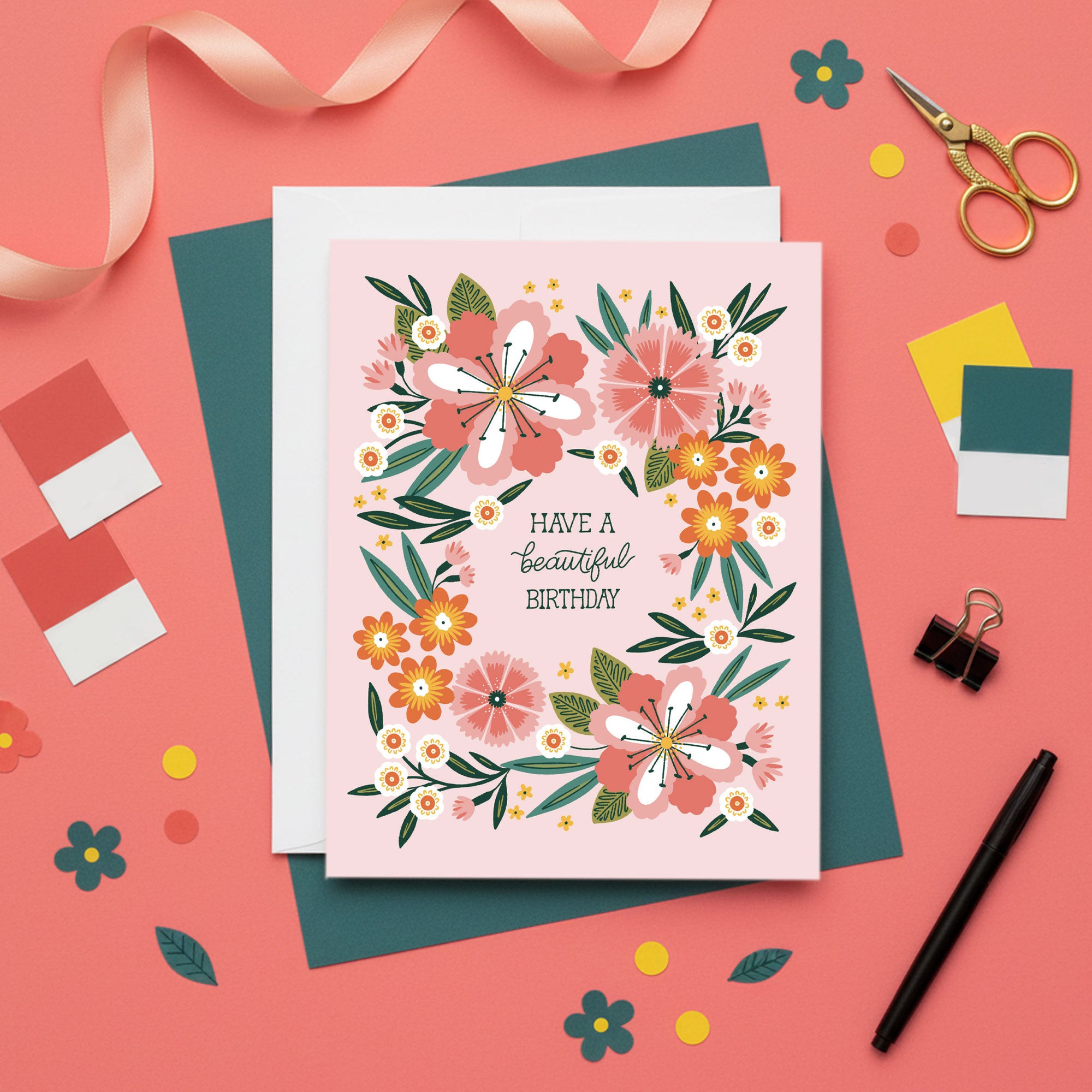 Beautiful Soft Pink Florals Birthday Card