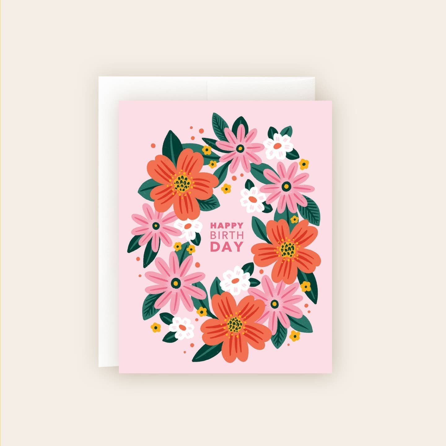Happy Birthday Pink Floral Wreath Card