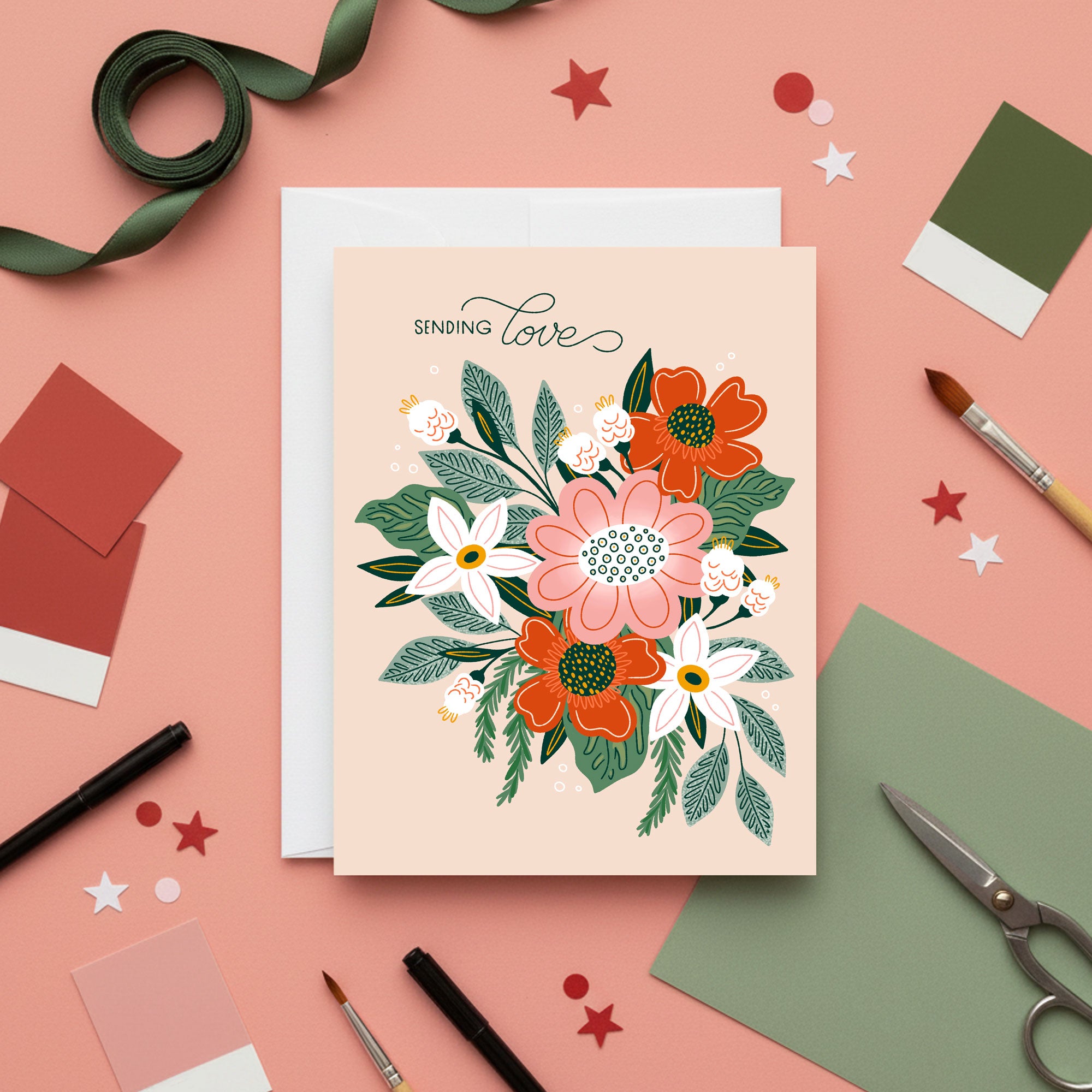 Sending Love Flowers Sympathy Card