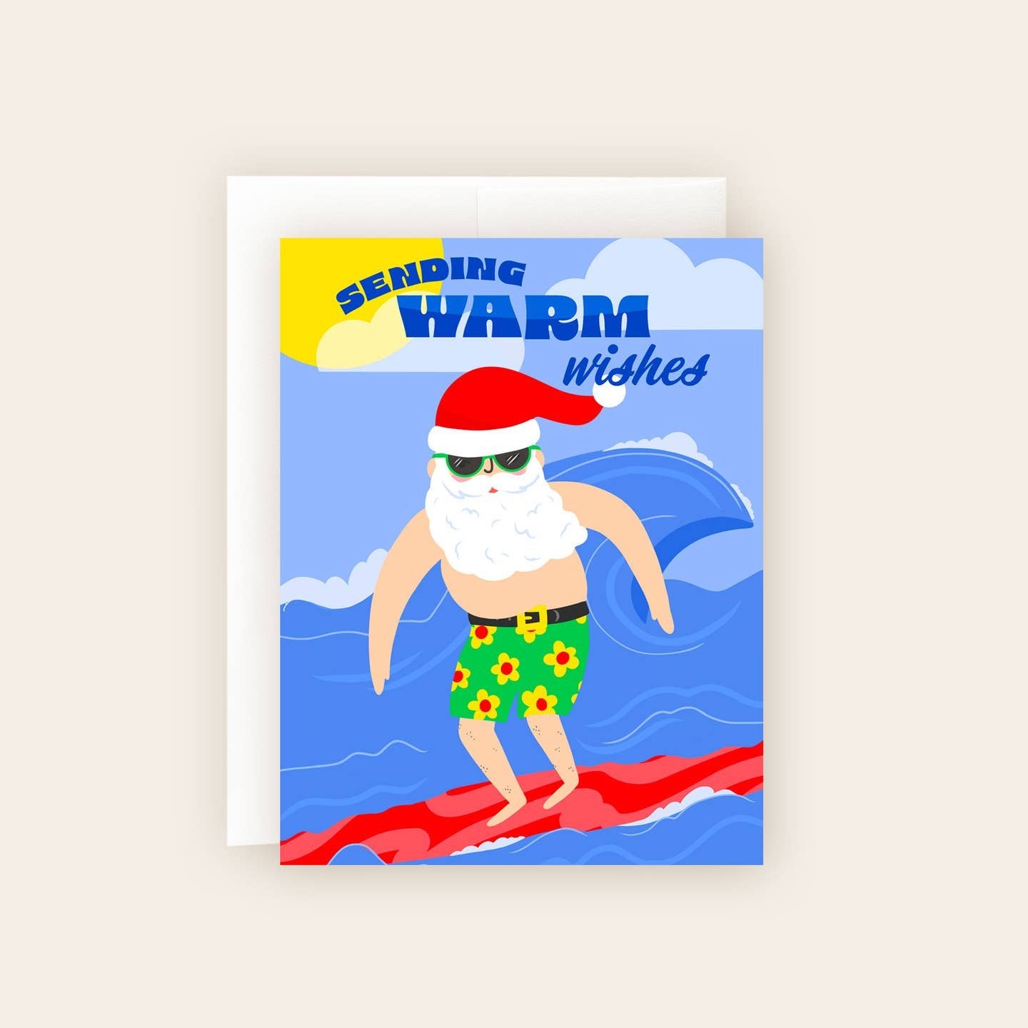 Surf’s Up, Santa! “Sending Warm Wishes” Tropical Holiday Card