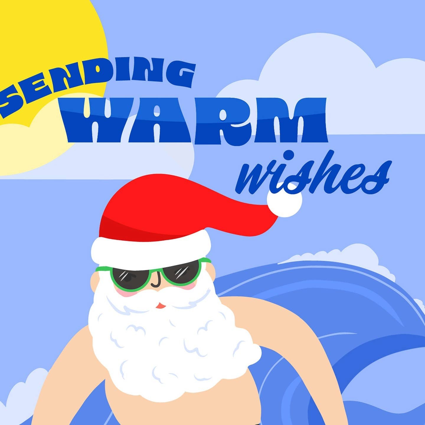 Surf’s Up, Santa! “Sending Warm Wishes” Tropical Holiday Card