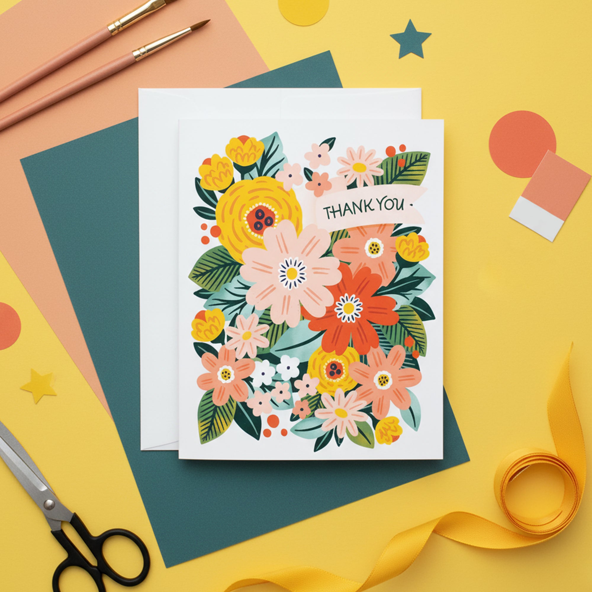 Thank You Floral Ribbon Card