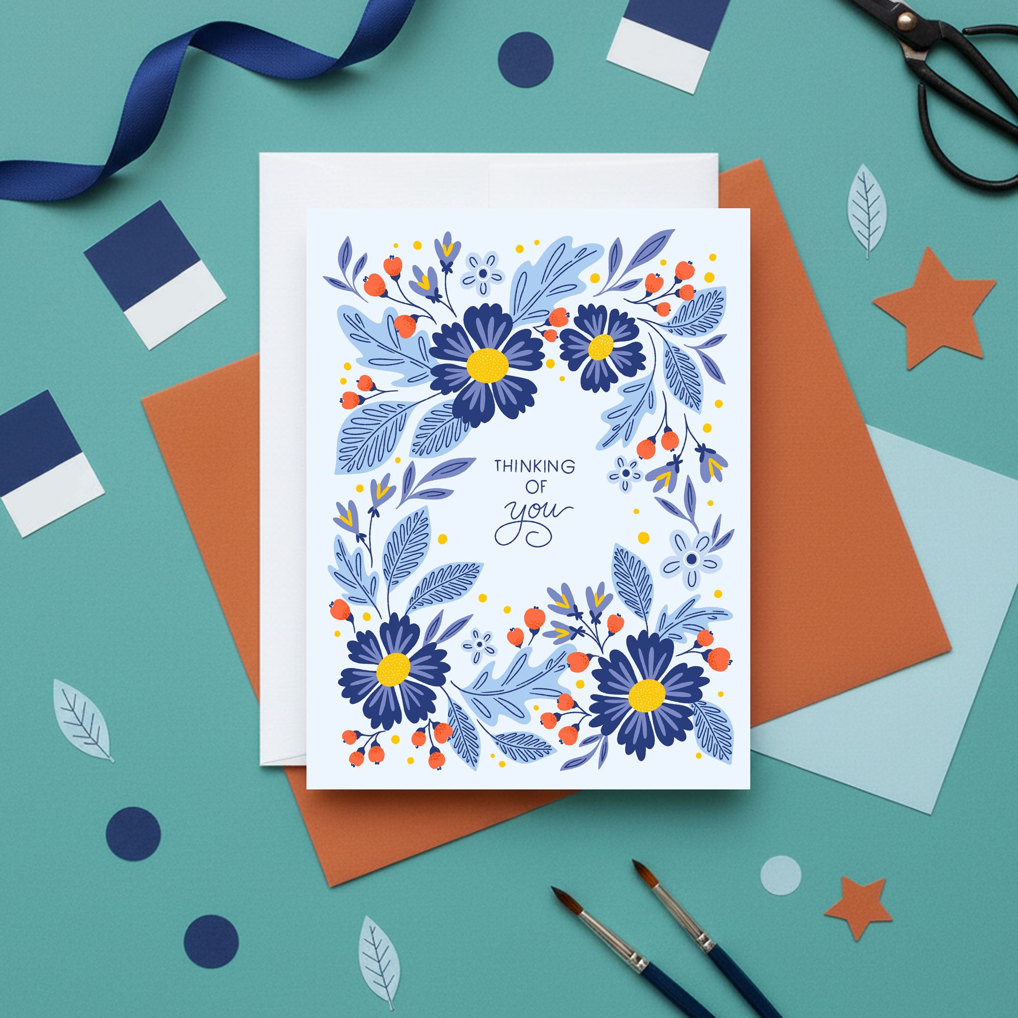 Thinking of You Blue Floral Card