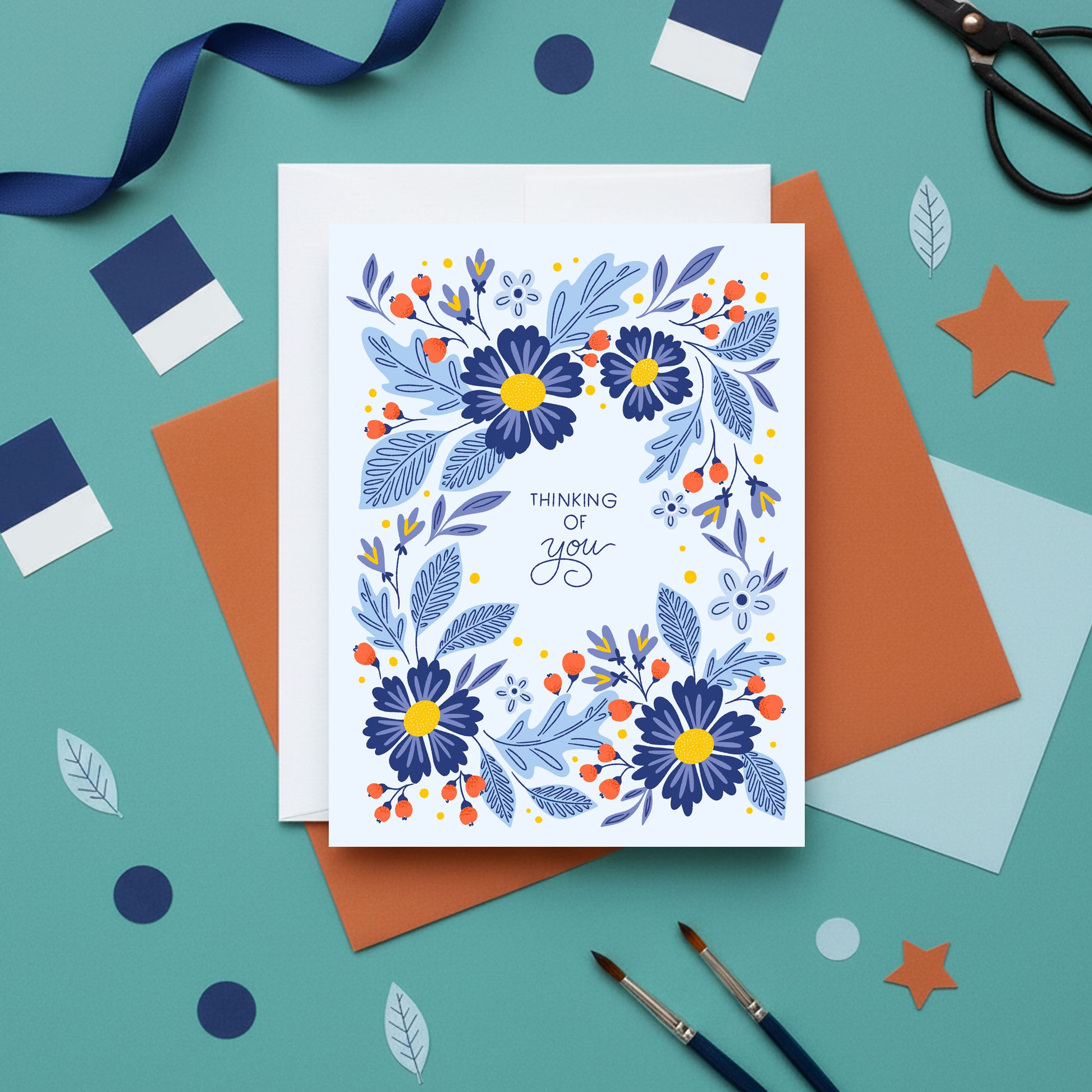 Thinking of You Blue Floral Card